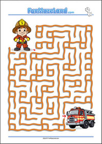 Occupations Maze for Kids - Fireman Free Printable Themed Mazes for kids - Occupations
